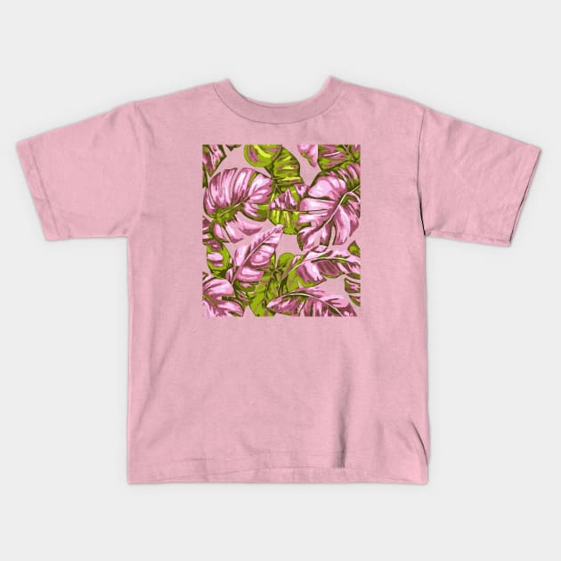 Tropical Leaves Camouflage Of Banana and Monstera 8 Kids T-Shirt by taiche